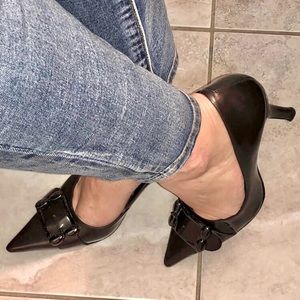Vintage NINE WEST Buckle Chrome Stilletos
